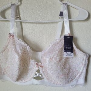 Cacique Soft Pink and White Lace Balconette Bra